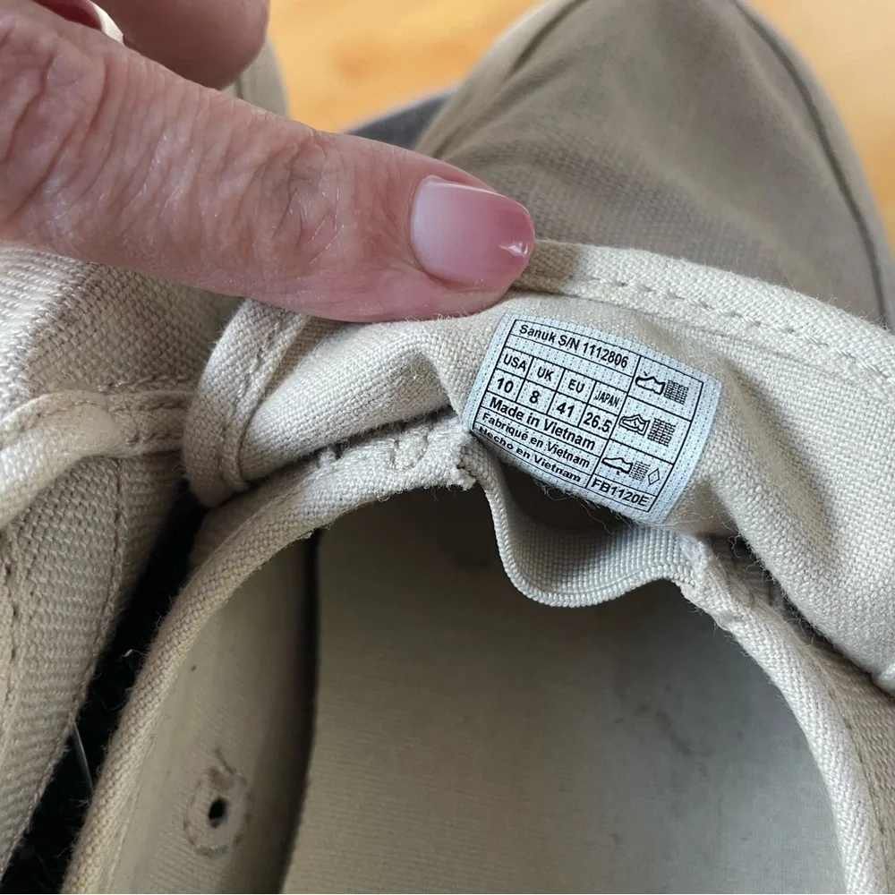 Sanuk Beige Canvas Slip-On Loafers
